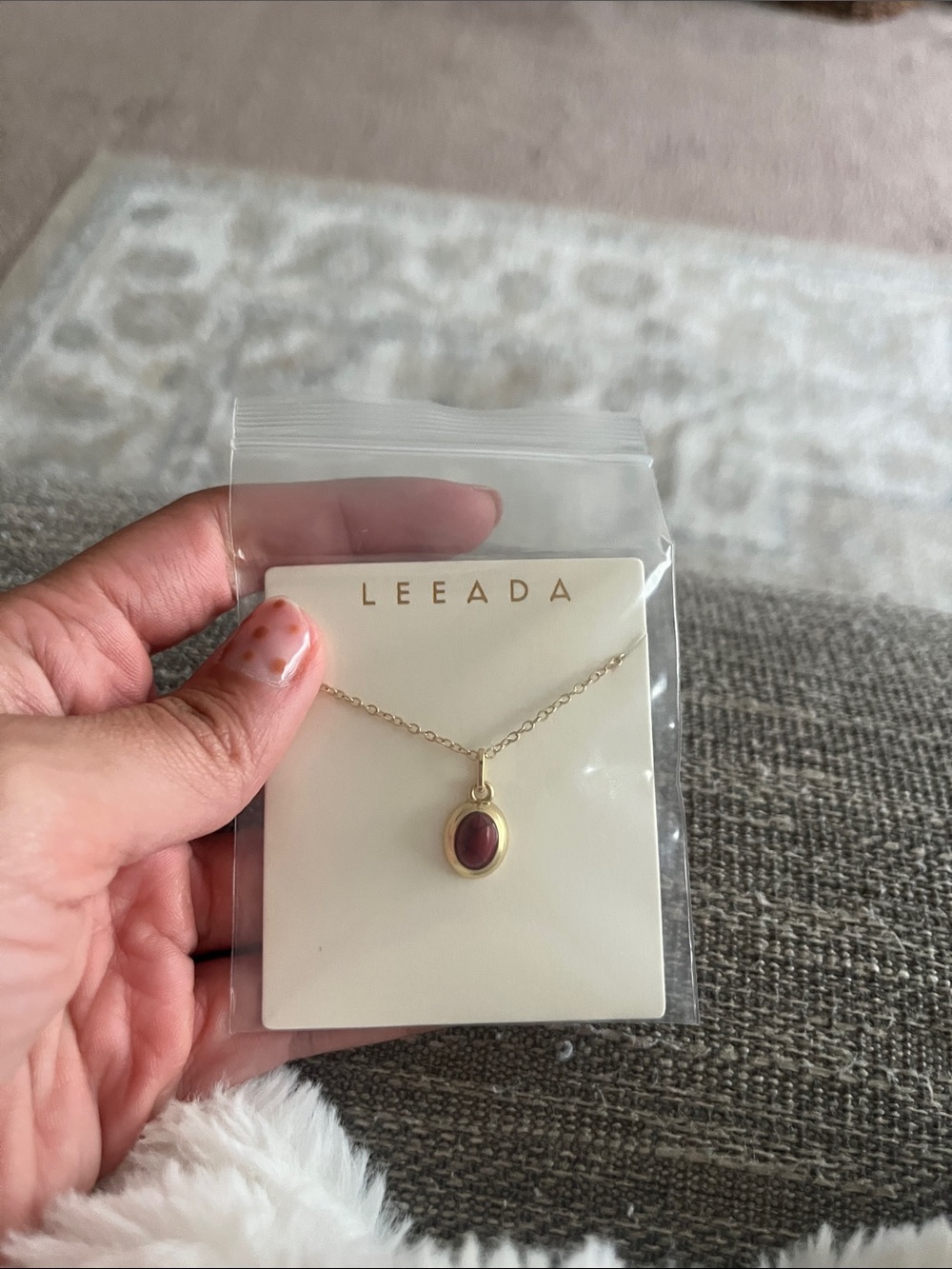 Leeada Gold Necklace with Red Stone Pendant